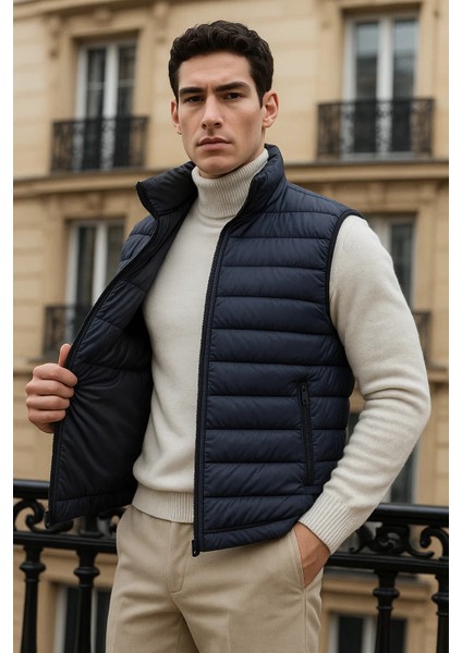 Erkek Kışlık Cepli Trend Fermuarlı Füme Şişme Yelek modelleri