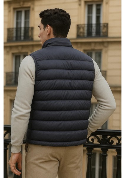 Erkek Kışlık Cepli Trend Fermuarlı Füme Şişme Yelek