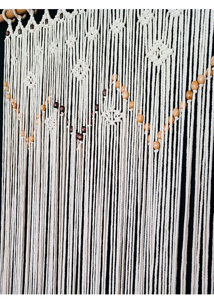 El Yapımı Boncuklu Pamuk Makrome Perde - Doğal Ahşap Boncuklu Dekor indirimleri