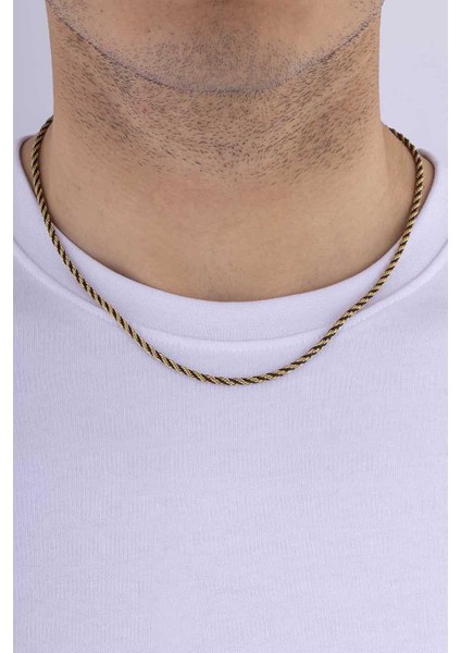 Çift Renkli Siyah Geçişli Altın Kaplama Çelik Erkek Zincir