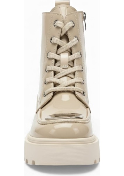 Kadın Metal Toka Detaylı Rugan Bağcıklı Fermuarlı Bot