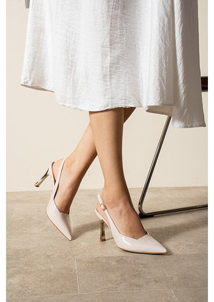 Krem Rugan Altın Topuklu Stiletto – Şık Abiye Kadın Ayakkabı fiyatları