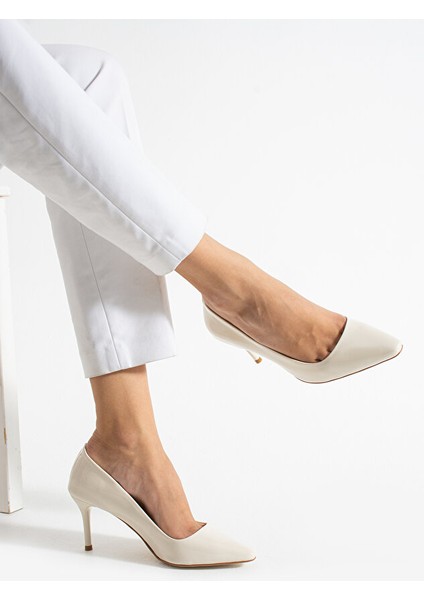 Krem Parlak Vegan Deri Topuklu Ayakkabı |7cm Ince Topuk | Şık Stiletto|trend Kadın Ofis Abiye fiyatları