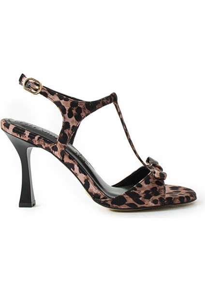 Leopar Desenli Tokalı T Bantlı Açık Burun Ince Topuklu Abiye Stiletto Sandalet | Gece Şıklığı fırsatları