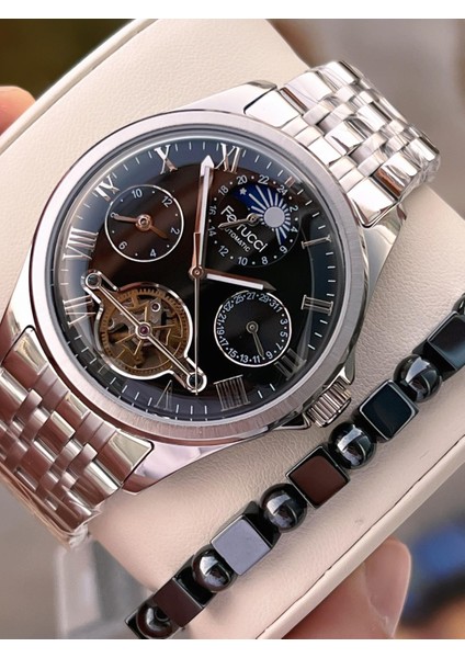 Otomatik Mehtap ve Güneş Kadranlı Bileklik Hediyeli 3 Atm Erkek Kol Saat FF.G3606.5