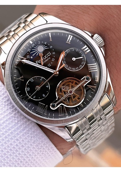 Otomatik Mehtap ve Güneş Kadranlı Bileklik Hediyeli 3 Atm Erkek Kol Saat FF.G3606.5 fiyatları