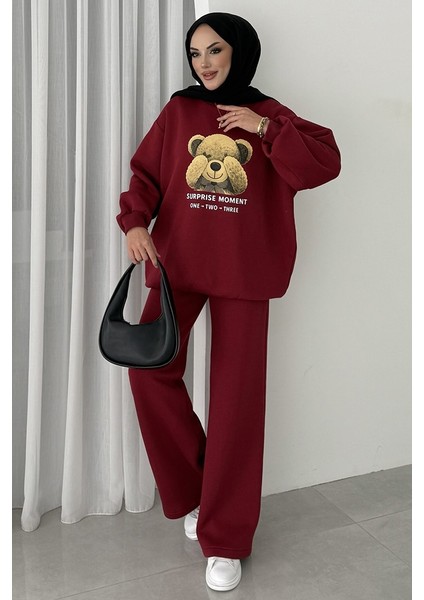 Ayıcık Desen Üç Iplik Ikili Takım 1655 - Bordo modelleri