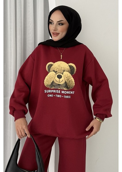 Ayıcık Desen Üç Iplik Ikili Takım 1655 - Bordo fırsatları