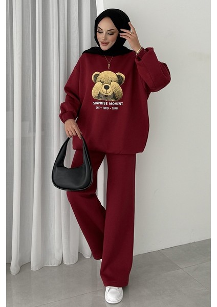 Ayıcık Desen Üç Iplik Ikili Takım 1655 - Bordo indirimleri