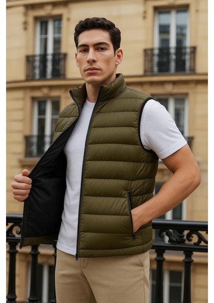 Erkek Kışlık Cepli Trend Fermuarlı Haki Şişme Yelek fiyatları