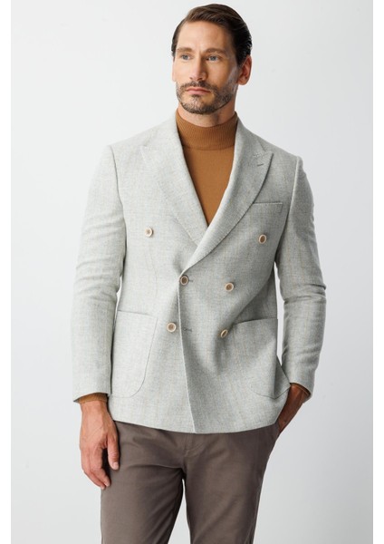 Erkek Gri Slım Fıt / Dar Kalıp Geniş Kırlangıç Ceket