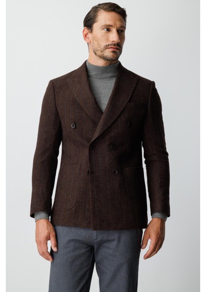 Erkek Kiremit Slım Fıt / Dar Kalıp Geniş Kırlangıç Ceket