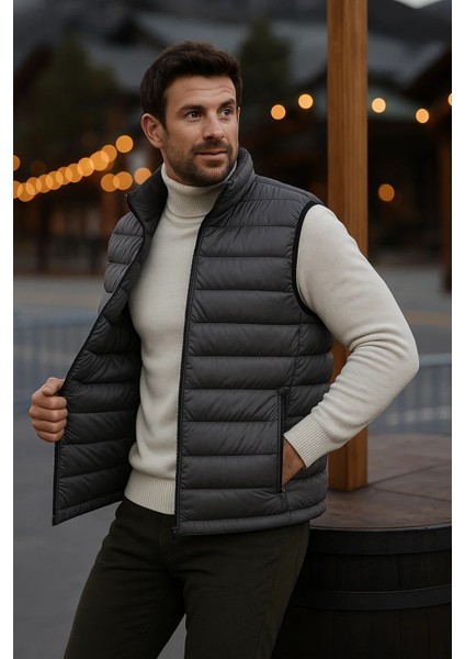 Erkek Astarlı Kışlık Cepli Fermuarlı Füme Şişme Yelek fiyatları