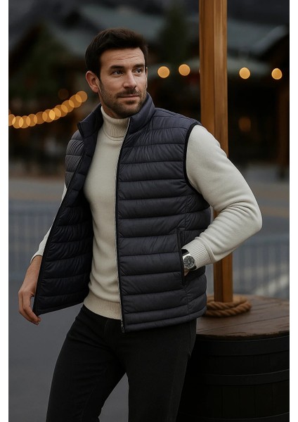 Erkek Astarlı Kışlık Cepli Fermuarlı Füme Şişme Yelek modelleri