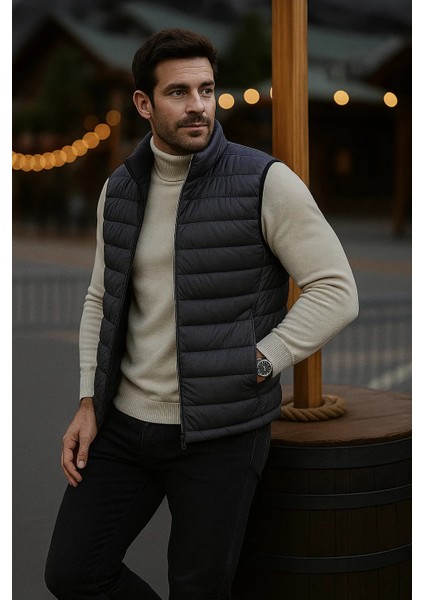 Erkek Astarlı Kışlık Cepli Fermuarlı Füme Şişme Yelek fırsatları