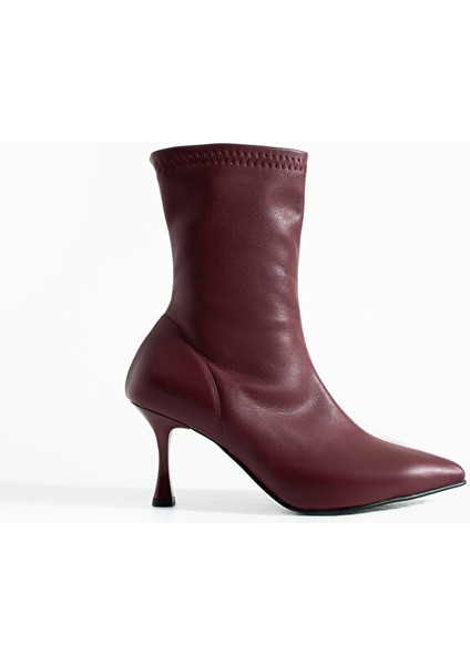 Bordo Streç Bot Kadın Ince Topuk Fermuarlı Rahat Günlük Şık Kombinler Için Vegan Topuklu Bot indirimleri