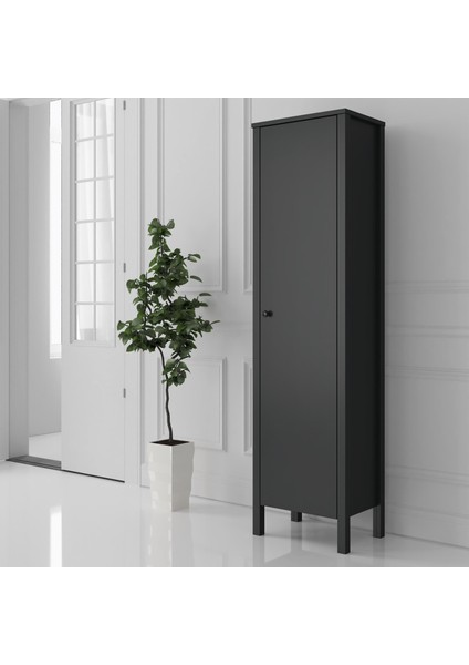 Venezia Tek Kapaklı Ahşap Ayaklı Çok Amaçlı Mutfak, Erzak Dolabı, Banyo Havlu Dolabı - Minifiks - Antrasit