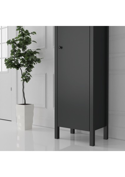 Venezia Tek Kapaklı Ahşap Ayaklı Çok Amaçlı Mutfak, Erzak Dolabı, Banyo Havlu Dolabı - Minifiks - Antrasit fırsatları