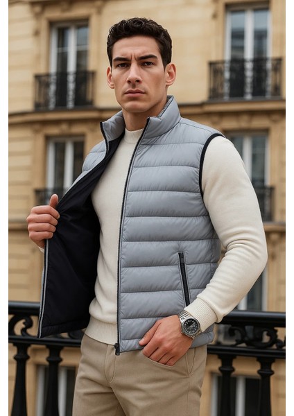 Erkek Kışlık Cepli Trend Fermuarlı Gri Şişme Yelek fiyatları