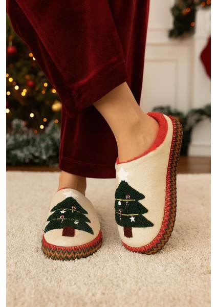 Kadın Yılbaşı Temalı Şerit Detaylı Ev Terliği