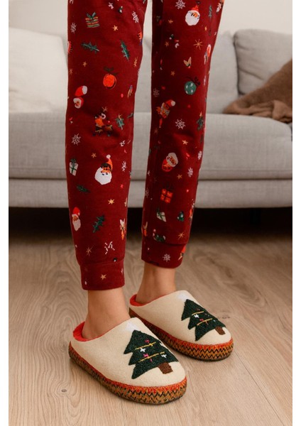 Kadın Yılbaşı Temalı Şerit Detaylı Ev Terliği fiyatları