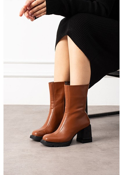 Kadın Taba Mat Deri Kalın Topuklu Bot – Şık Kışlık Günlük Ofis Kombinleri Için Rahat Ortapedik Model