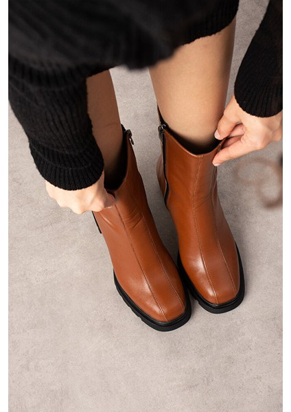 Kadın Taba Mat Deri Kalın Topuklu Bot – Şık Kışlık Günlük Ofis Kombinleri Için Rahat Ortapedik Model fiyatları