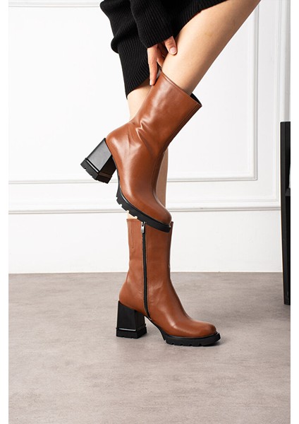 Kadın Taba Mat Deri Kalın Topuklu Bot – Şık Kışlık Günlük Ofis Kombinleri Için Rahat Ortapedik Model modelleri