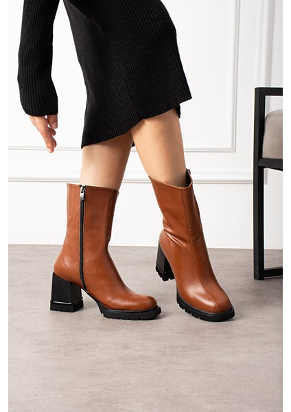 Kadın Taba Mat Deri Kalın Topuklu Bot – Şık Kışlık Günlük Ofis Kombinleri Için Rahat Ortapedik Model fırsatları