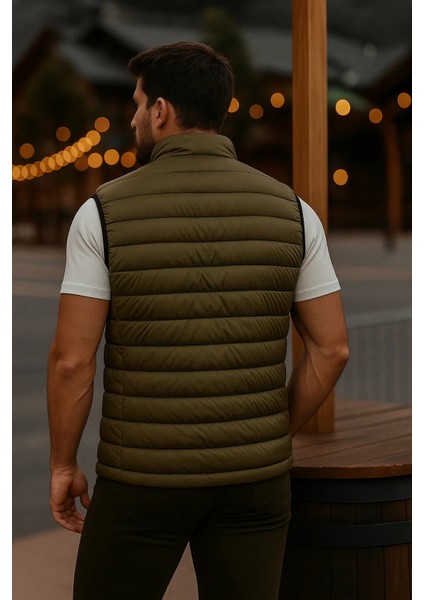 Erkek Astarlı Kışlık Cepli Fermuarlı Haki Şişme Yelek indirimleri
