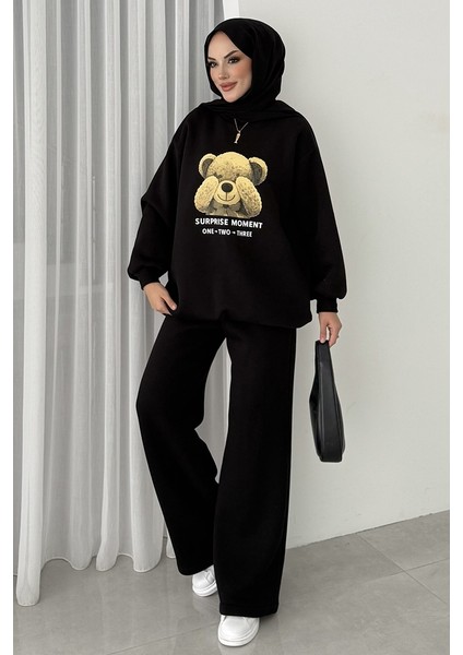 Ayıcık Desen Üç Iplik Ikili Takım 1655 - Siyah