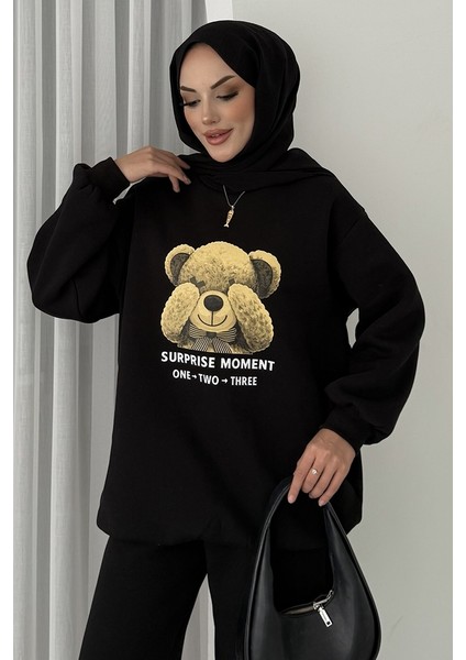 Ayıcık Desen Üç Iplik Ikili Takım 1655 - Siyah fırsatları