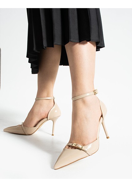 Bej Parlak Kırışık Vegan Deri Stiletto | 9 cm Ince Topuk | Sivri Burun | Şık Rahat Kadın Ayakkabı fiyatları