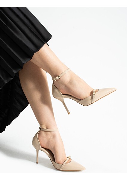 Bej Parlak Kırışık Vegan Deri Stiletto | 9 cm Ince Topuk | Sivri Burun | Şık Rahat Kadın Ayakkabı fırsatları