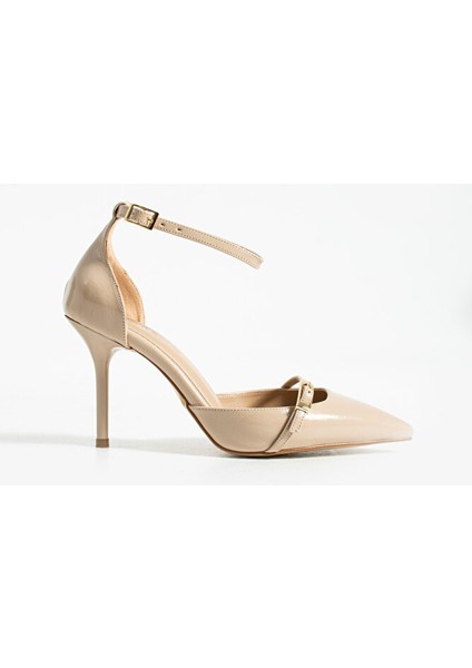 Bej Parlak Kırışık Vegan Deri Stiletto | 9 cm Ince Topuk | Sivri Burun | Şık Rahat Kadın Ayakkabı indirimleri