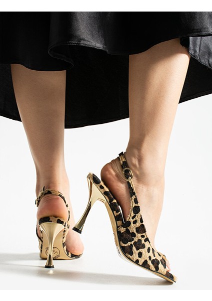 Leopar Desenli Tokalı Açık Burun Ince Topuklu Abiye Stiletto Sandalet | Gece Şıklığı fırsatları