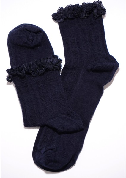 Pamuklu Dantelli Kabartmalı Kadın Çorap