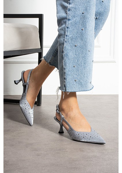 Gri Taş Detaylı Ince Topuklu Slingback Stiletto – Şık ve Zarif Abiye Kadın Ayakkabı fiyatları