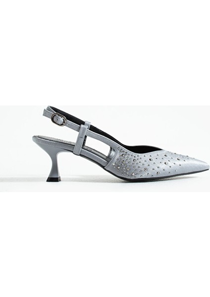 Gri Taş Detaylı Ince Topuklu Slingback Stiletto – Şık ve Zarif Abiye Kadın Ayakkabı indirimleri