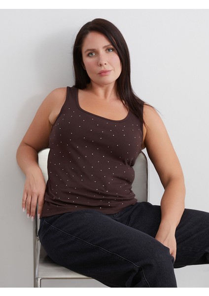 Yeni Sezon Büyük Beden U Yaka Taşlı Kadın Atlet