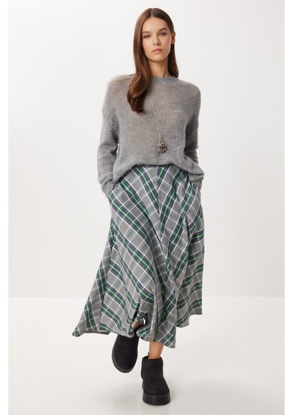 Kareli Midi Kloş Etek LNS0092 Gri Yeşil fiyatları