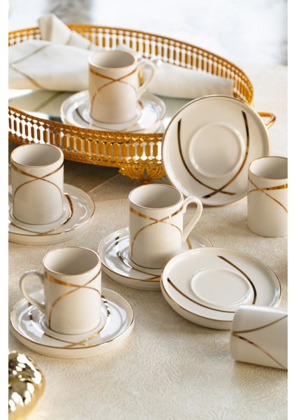 Ribon 12 Parça 6 Kişilik Porselen Kahve Fincan Takımı