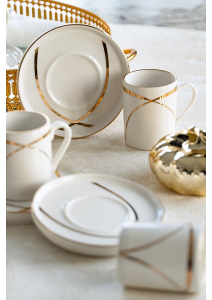 Ribon 12 Parça 6 Kişilik Porselen Kahve Fincan Takımı