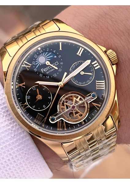 Otomatik Mehtap ve Güneş Kadranlı Bileklik Hediyeli 3 Atm Erkek Kol Saat FF.G3606.3 fiyatları