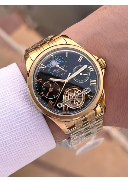 Otomatik Mehtap ve Güneş Kadranlı Bileklik Hediyeli 3 Atm Erkek Kol Saat FF.G3606.3 modelleri
