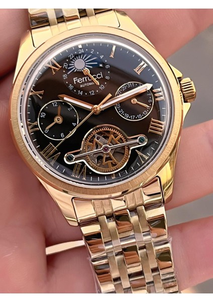 Otomatik Mehtap ve Güneş Kadranlı Bileklik Hediyeli 3 Atm Erkek Kol Saat FF.G3606.3 fırsatları