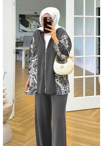 Desenli Oysho Ikili Takım 1653 - Antrasit