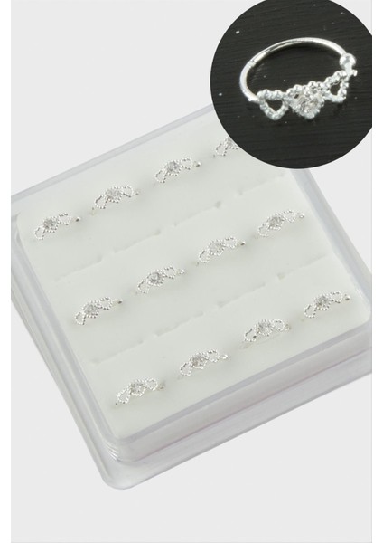 Kalp Zirkon Halka Gümüş Hızma 12 Adet