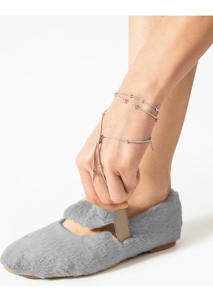 Gri Peluş Kışlık Düz Taban Kadın Babet FT3939 fiyatları