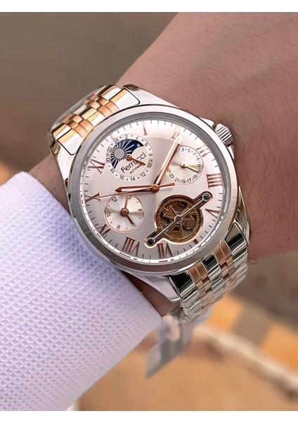 Otomatik Mehtap ve Güneş Kadranlı Bileklik Hediyeli 3 Atm Erkek Kol Saat FF.G3606.4 modelleri